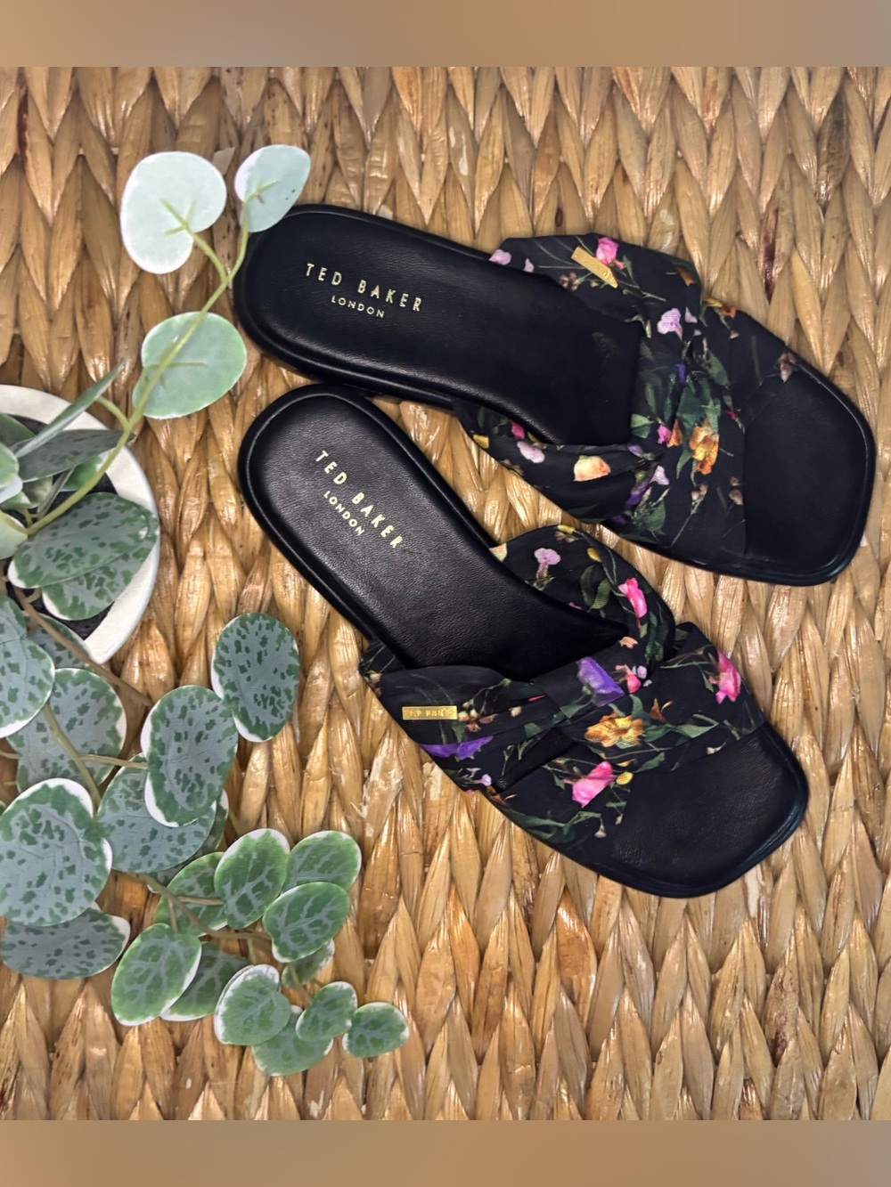 Ted Baker Black Floral Slip-On Sandals
